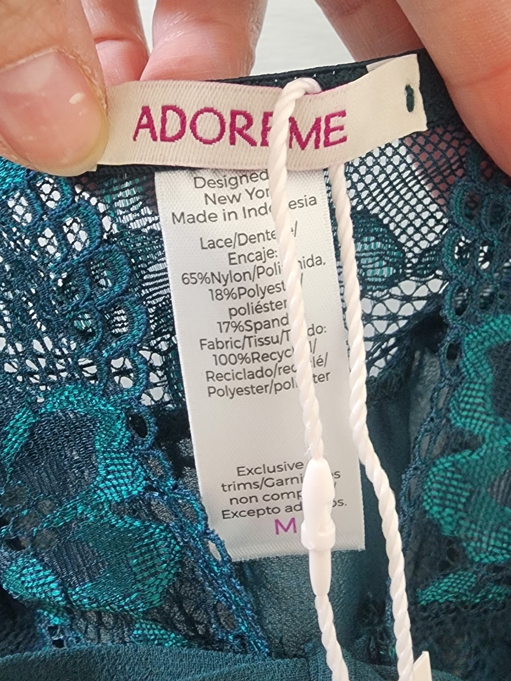 Adore Me Teal Lace Peplum Chemise Top with Tie-Front - Picture 3 of 6